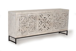 GINER Y COLOMER Buffet en bois de manguier et pieds en métal blanc vieilli